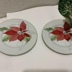 2 Block Spal 6” BREAD & BUTTER Plate Poinsettia Christmas Mary Lou Goert…B1